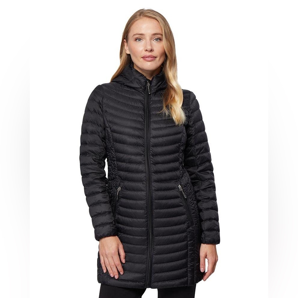 32 Degrees Black Ultra-Light 3/4 Length Long Jacket Detachable Hood Small